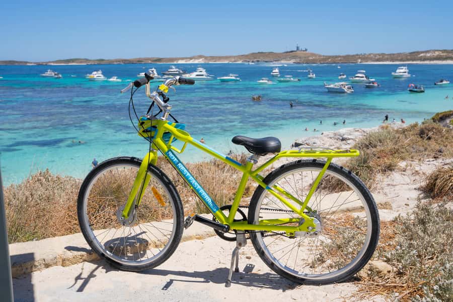 Perth: Rottnest Island Ferry, Bike, Coffee & Lobster Roll - Getting organized near the island settlement